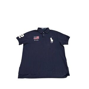 Polo Ralph Lauren Mens XL Navy Blue Big Pony USA Flag Arora 2 Custom Fit Polo